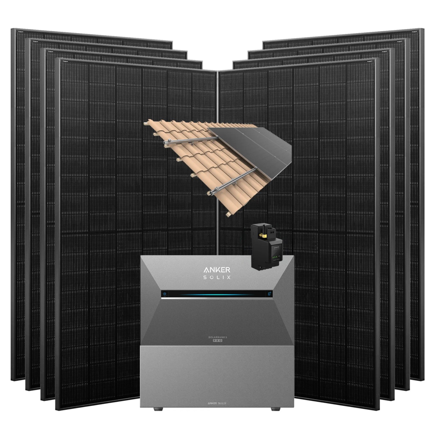Anker SOLIX Solarbank 3 Pro 3.640 W Balkonkraftwerk mit Smart Meter Mit 1 BP2700 Und Halterung Dachziegel