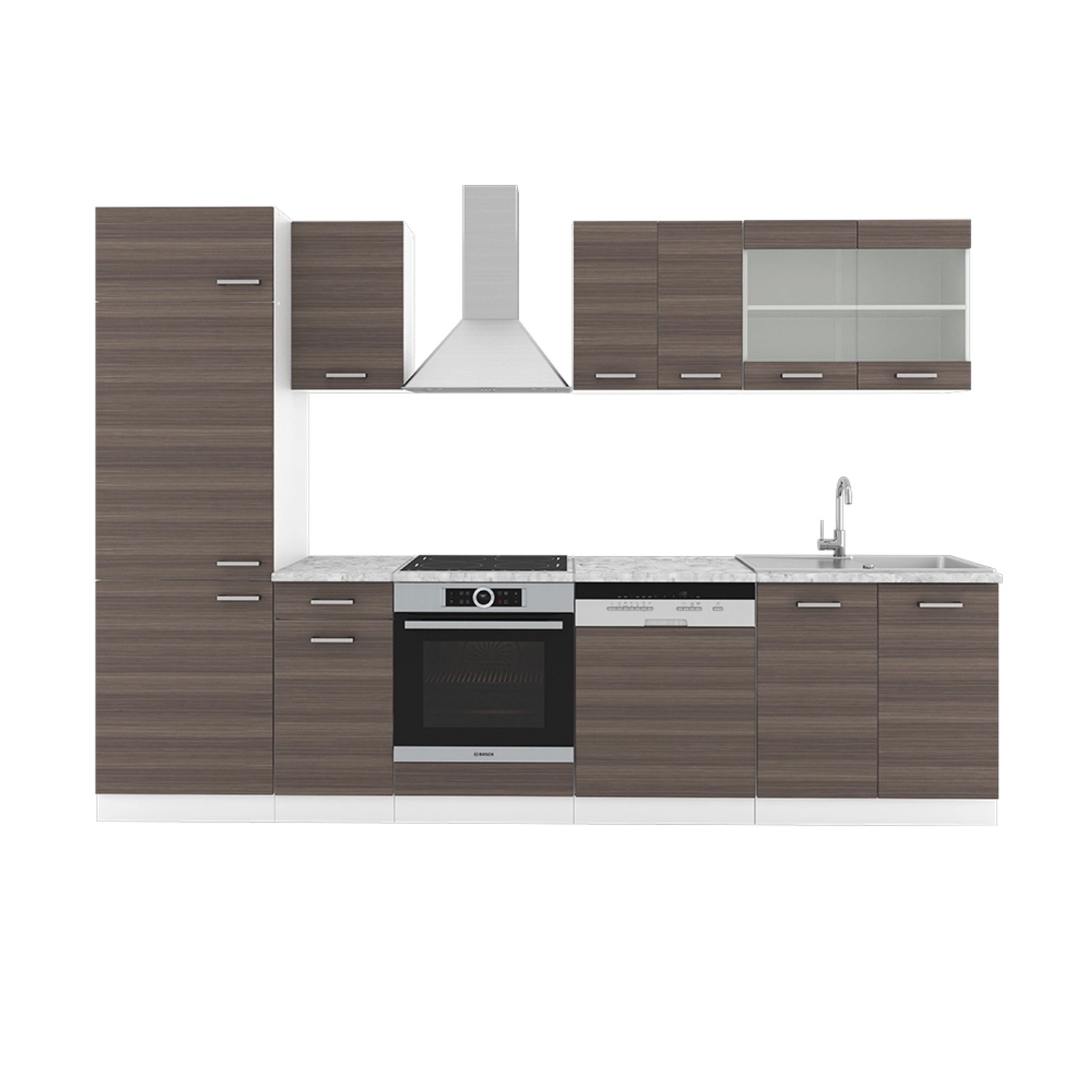 Vicco R-Line Küche Edelgrau/Weiß 300 cm AP Marmor günstig online kaufen