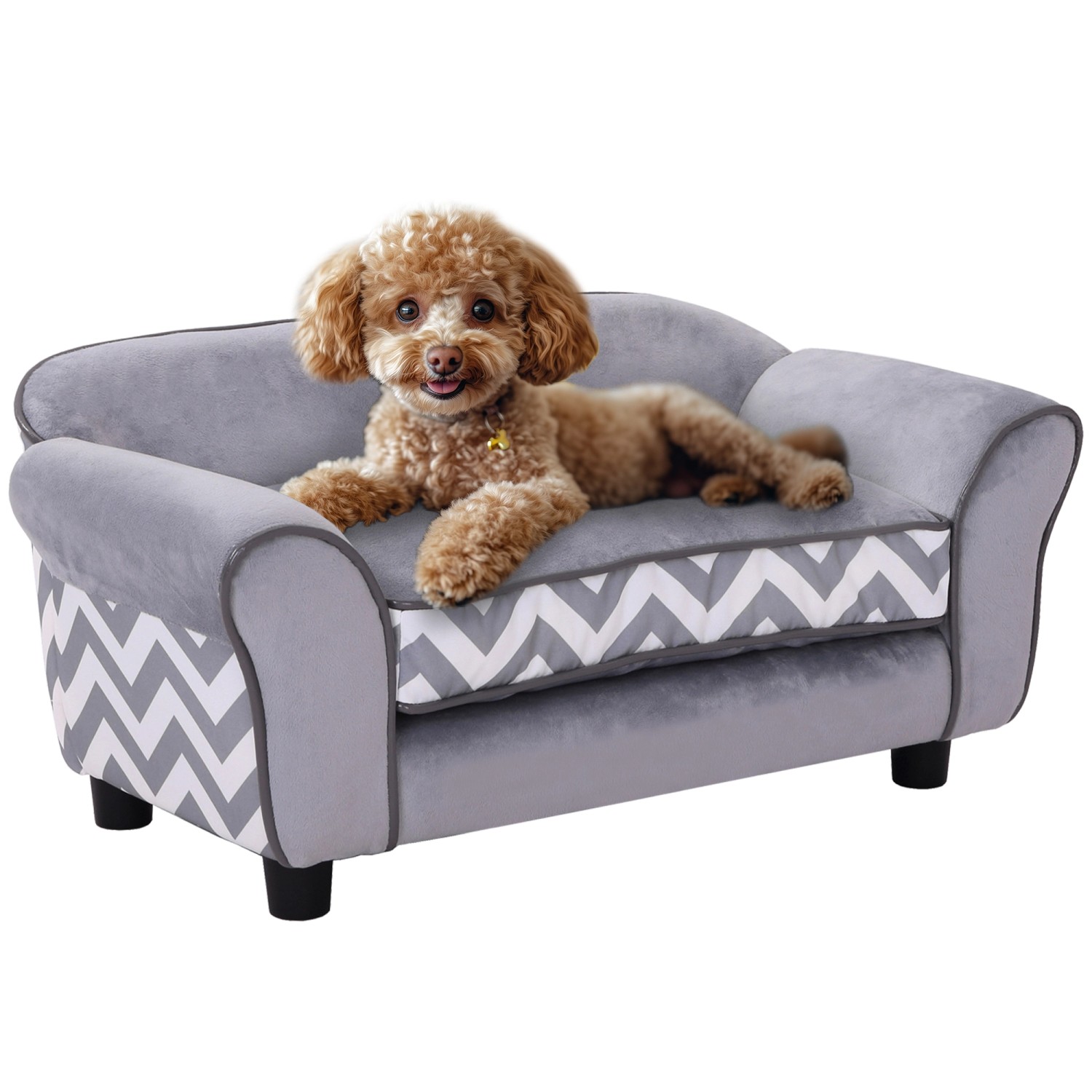 PawHut Hundesofa mit Erhöhten Füßen Kissen Waschbar Samt Grau 73,5 x 41 x 3 günstig online kaufen