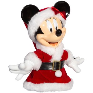 Rote Disney Baumspitze Minnie Maus mit Nikolausmütze und rotem Kleid mit weißem Fellrand.