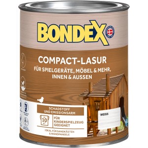 Dose Bondex Compact-Lasur Weiß, Holzlasur für Innen & Außen, geeignet für Kinderspielzeug.