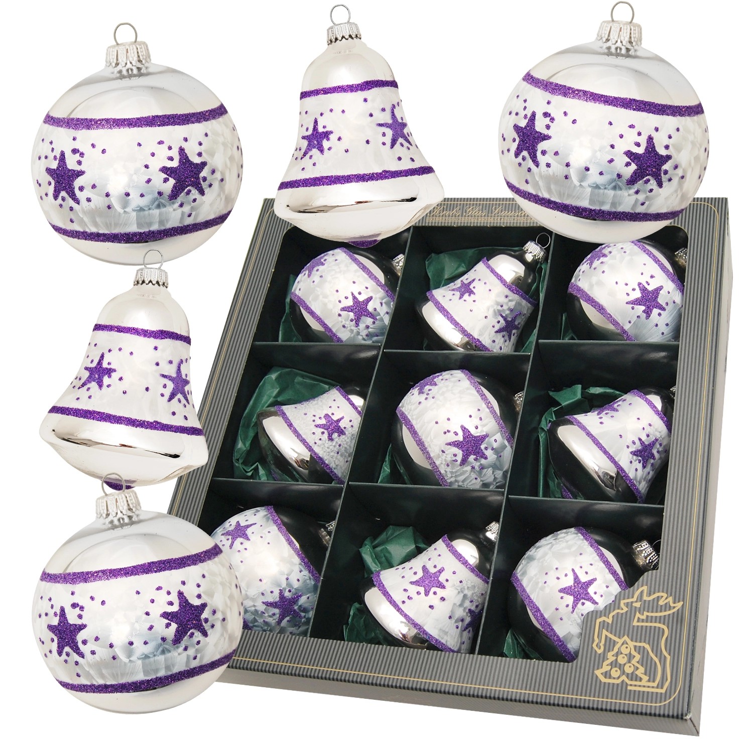 Krebs Glas Lauscha Baumschmuck Flieder-Design Silberfarbig 8cm