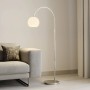 Moderne Lindby Bogenleuchte Cynthia aus Alu und Glas, 1-flammig, für Wohnzimmer.