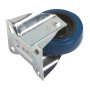 Transport-Bockrolle mit blauem Elastikrad, Ø 100mm, Traglast 150kg, Gehäuse aus verzinktem Stahlblech.