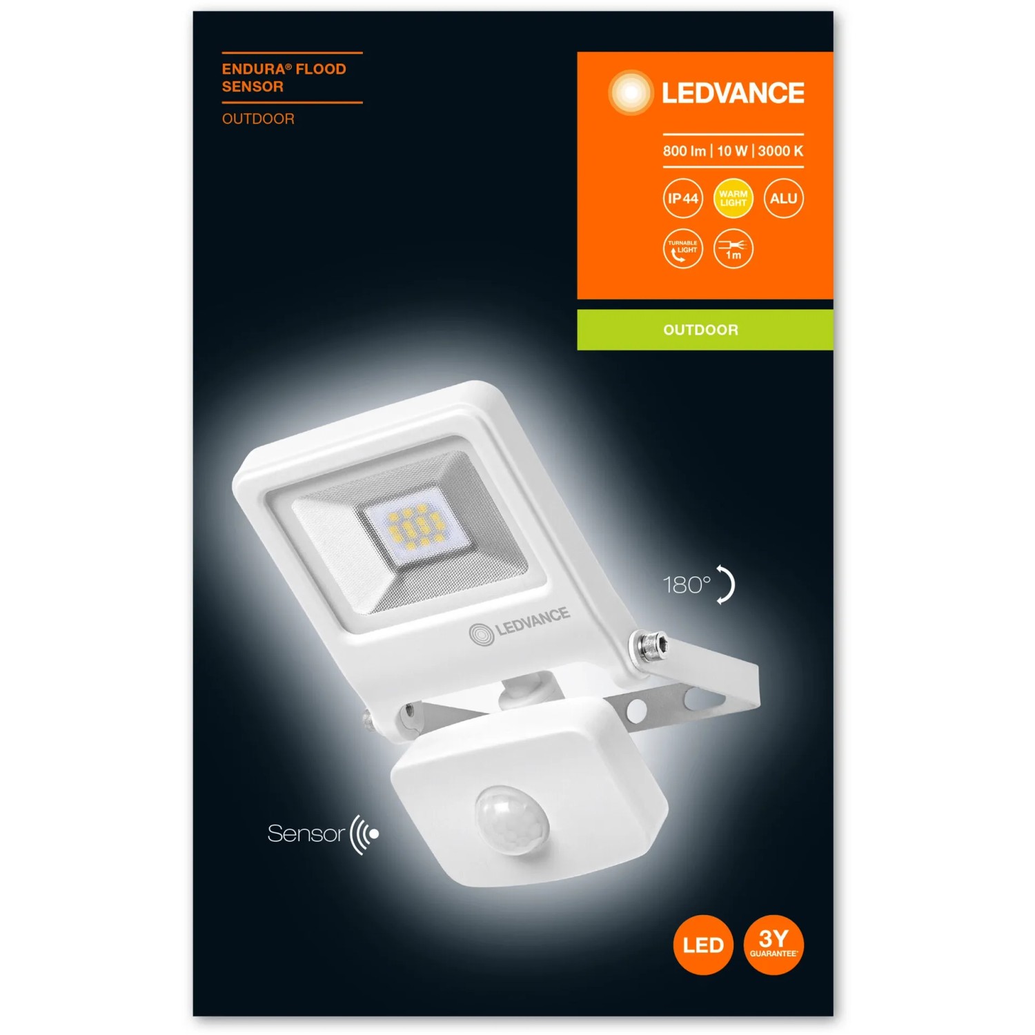 Weiße Ledvance LED-Außenleuchte Endura Flood mit Sensor, 10W, warmweißes Licht.