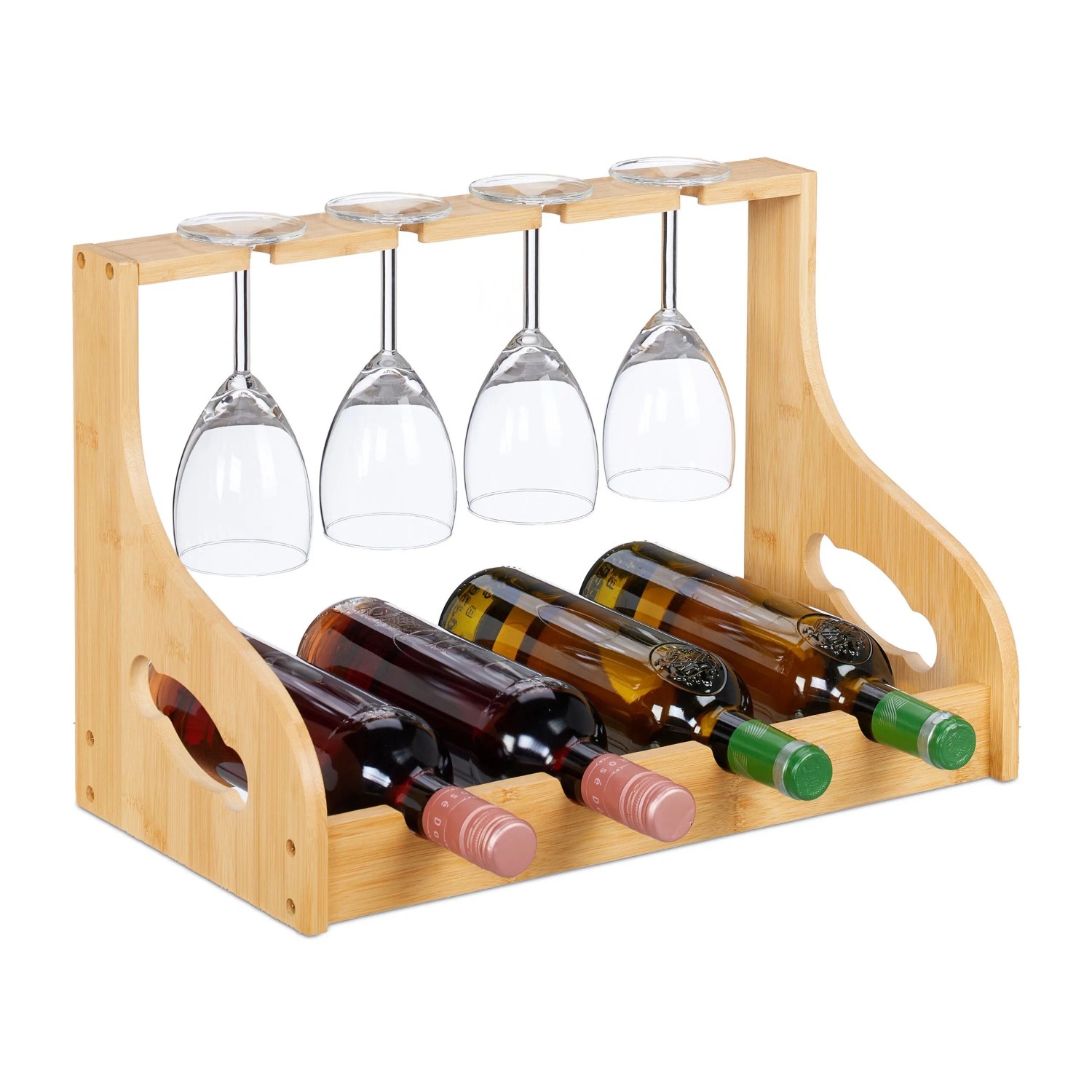 Relaxdays Weinregal Bambus Natur mit Glashalter 30 cm x 44,5 cm x 23,5 cm 0,9 kg