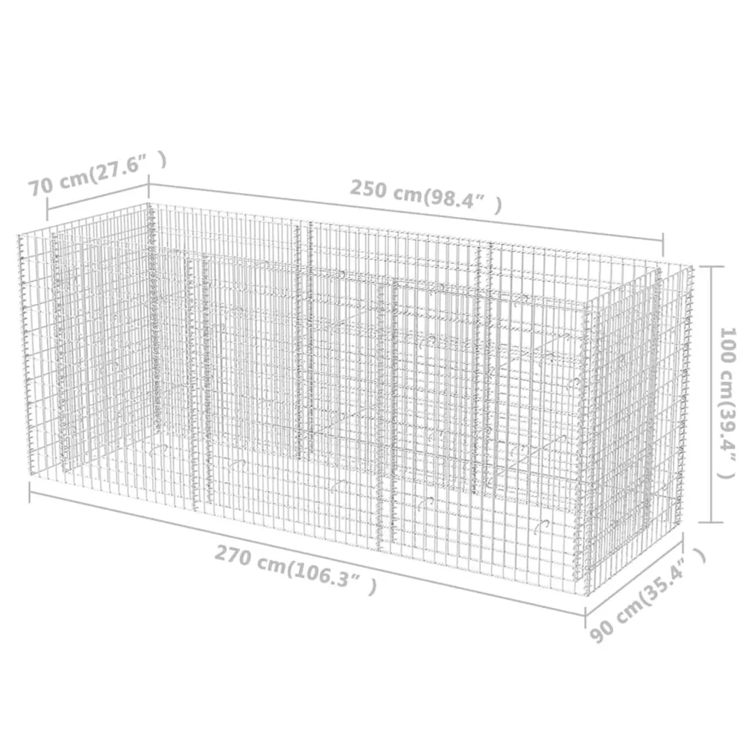 vidaXL Gabionen-Hochbeet Stahl, 270x90x100 cm, Drahtkorb für Steine, zur Gartengestaltung.