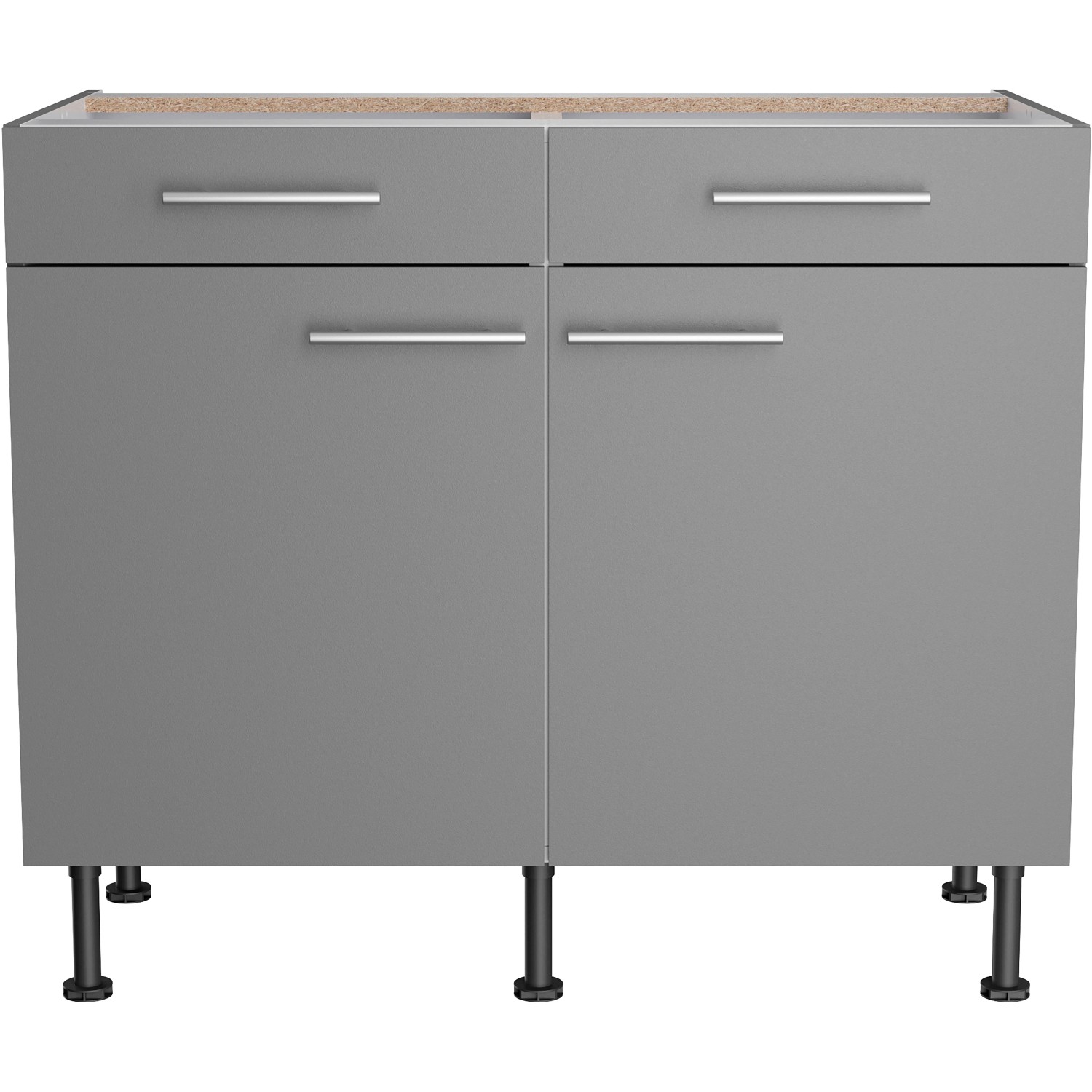 Optifit Unterschrank Mats825, 100 cm, Basaltgrau, mit Schubladen und Türen für die Küche.
