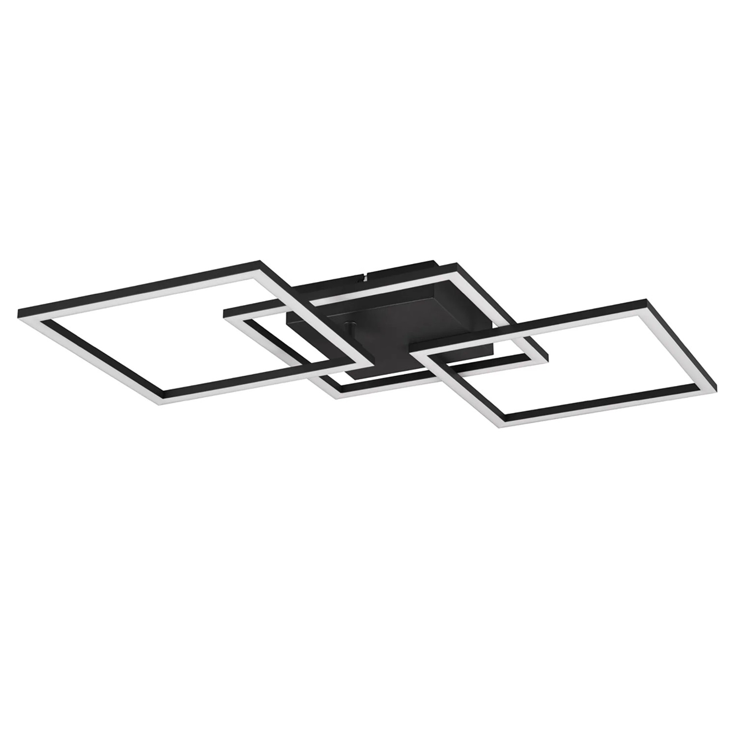 Moderne, schwarze LED-Deckenleuchte mit schwenkbaren, quadratischen Elementen (52,6 cm).