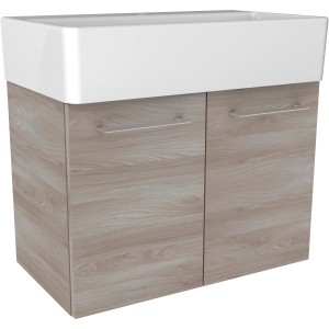 Fackelmann Waschbeckenunterschrank Lima Steinesche, 59 cm breit, mit zwei Türen und Aufsatzwaschbecken.