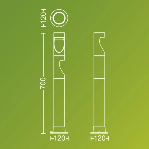 Skizze der schwarzen Philips Desi LED Sockelleuchte Niedervolt Erweiterung mit Maßen.