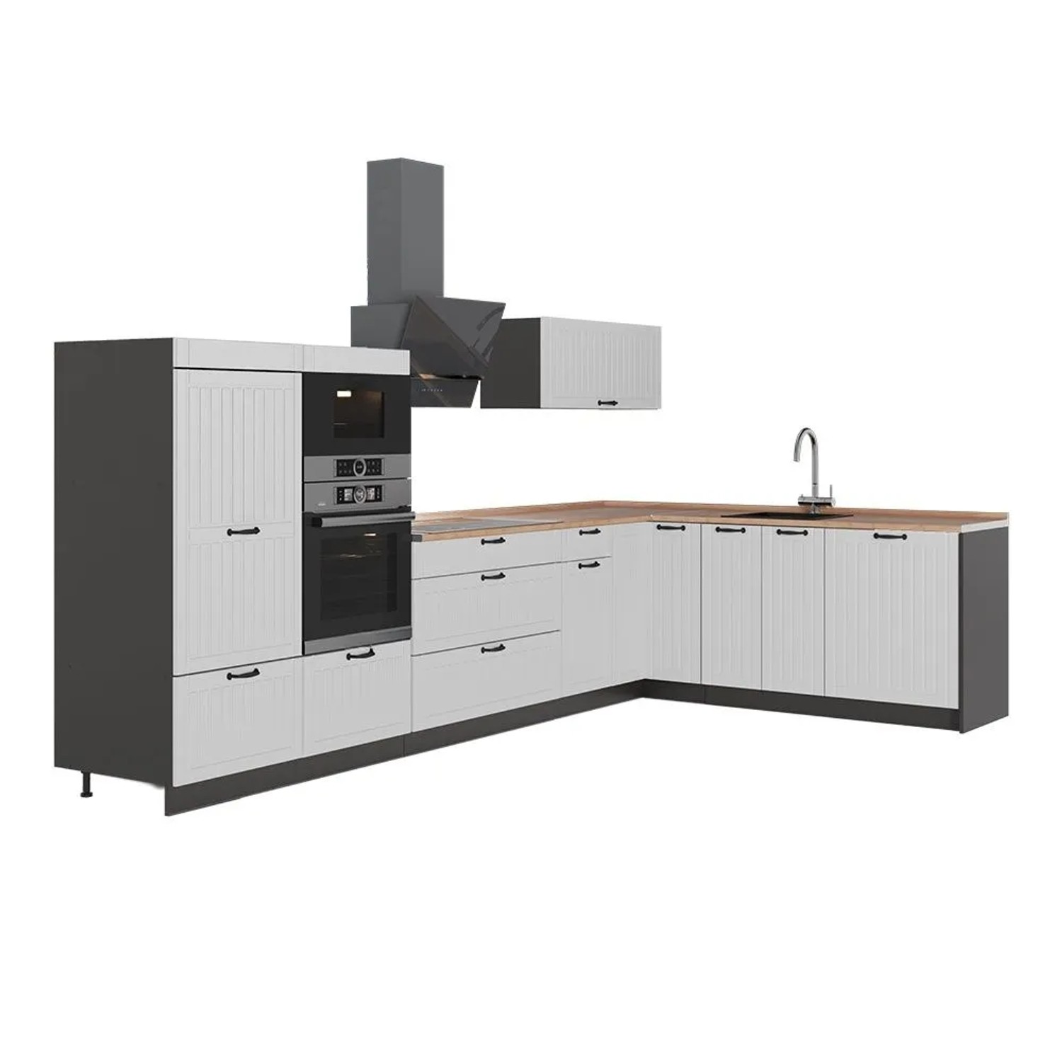 Vicco Eckküche Fame-Line Weiß Landhaus/Anthrazit 347 x 154 AP Eiche Art Nr 63586