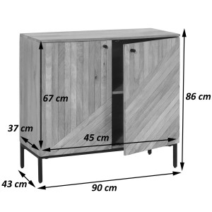 MCW Highboard L95, 86x90x43cm, Mangoholz, mit 2 Türen und 3 Regalböden. Schubladenkommode für Wohnzimmer.
