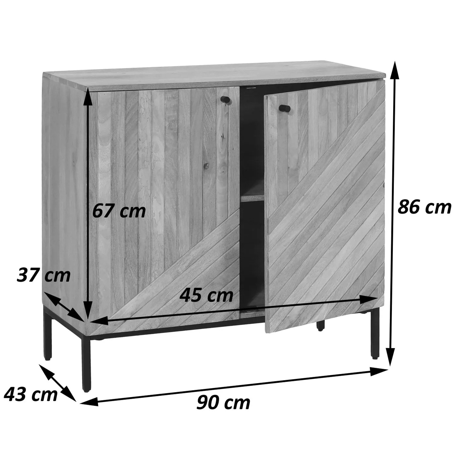 MCW Highboard L95, 86x90x43cm, Mangoholz, mit 2 Türen und 3 Regalböden. Schubladenkommode für Wohnzimmer.