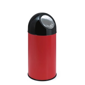 Roter PROREGAL Abfallbehälter aus Metall mit schwarzem Pushdeckel, 40 Liter.