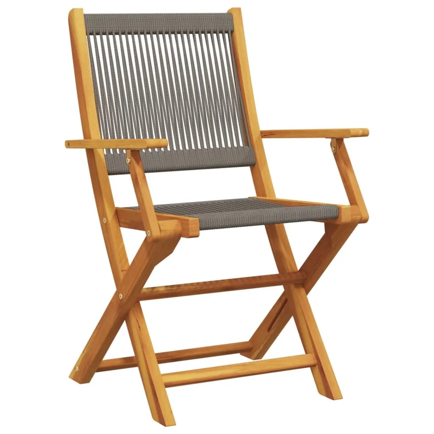 Grauer Gartenstuhl aus Akazienholz und Polypropylen, Teil des vidaXL Bistro-Sets.