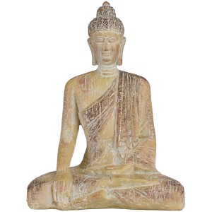 Taupe Buddha Statue von Mica Decorations, 29,5 cm hoch, aus Polyresin für Zen-Atmosphäre.