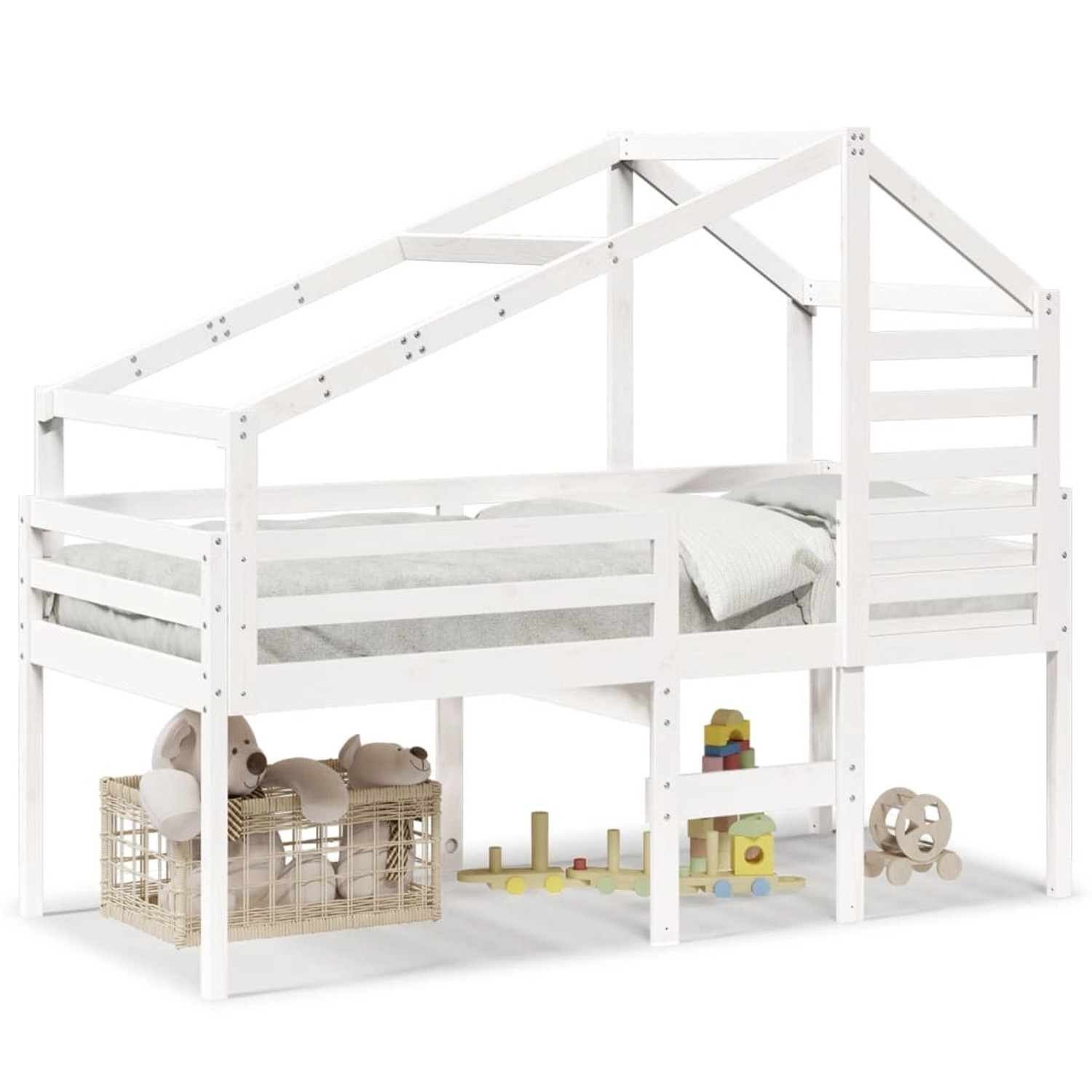 vidaXL Hochbett mit Dach Weiß 75x190 cm Massivholz Kiefer 3281984