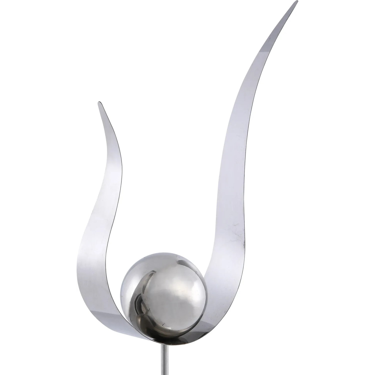 Silberner Gartenstecker mit Kugel und Fackel-Design, 125 cm hoch, für Gartendekoration.