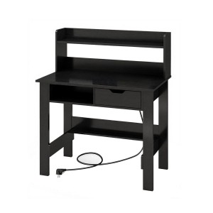Costway Schreibtisch mit Steckdosen mit Aufsatz Schwarz
