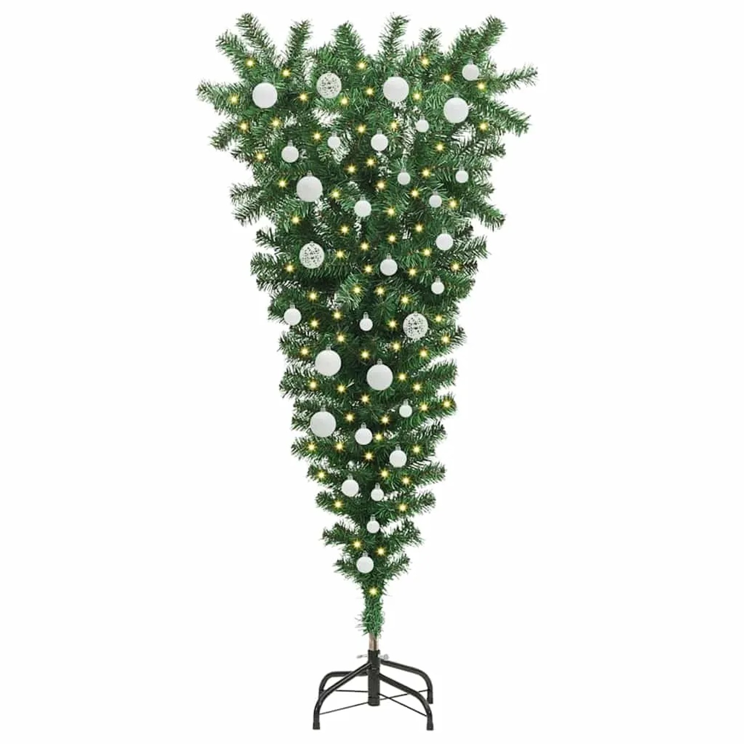 vidaXL Umgedrehter Kunst Weihnachtsbaum mit Kugelset Grün 120 cm PVC 3396845