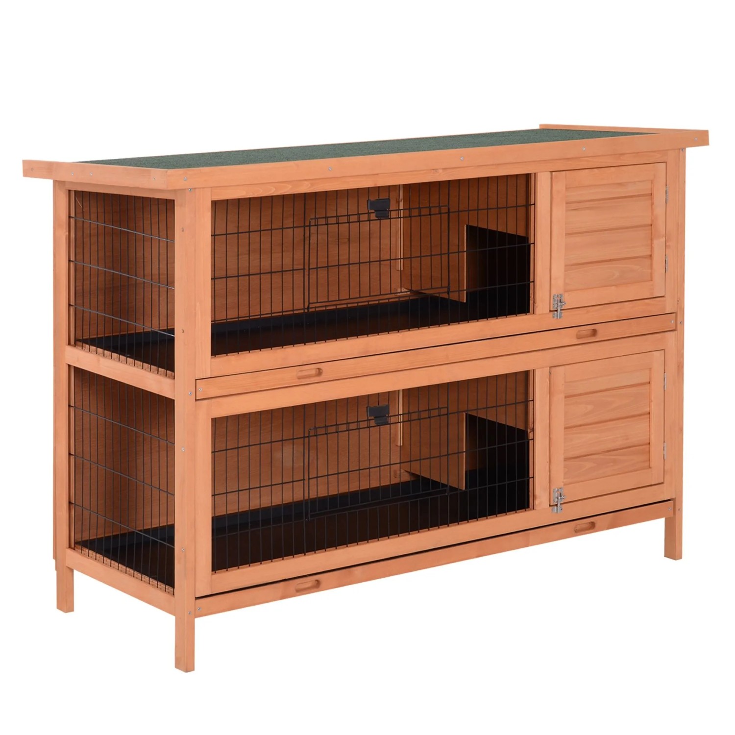 PawHut Kaninchenstall Tannenholz Kleintierhaus Orange 136,4cm x 50cm x 93cm