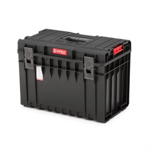 Schwarzer PROREGAL QBRICK Werkzeugkasten One mit Deckel, Griff und Klemmverschlüssen.