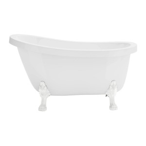 Weiße freistehende Acryl-Badewanne Nisos 145 cm mit eleganten Löwenfüßen. Ovales Design für Ihr Badezimmer.