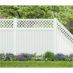 Weißes Kunststoffzaun Grundelement Eldorado-Line, 175x180 cm, mit Latten und Rankgitter.