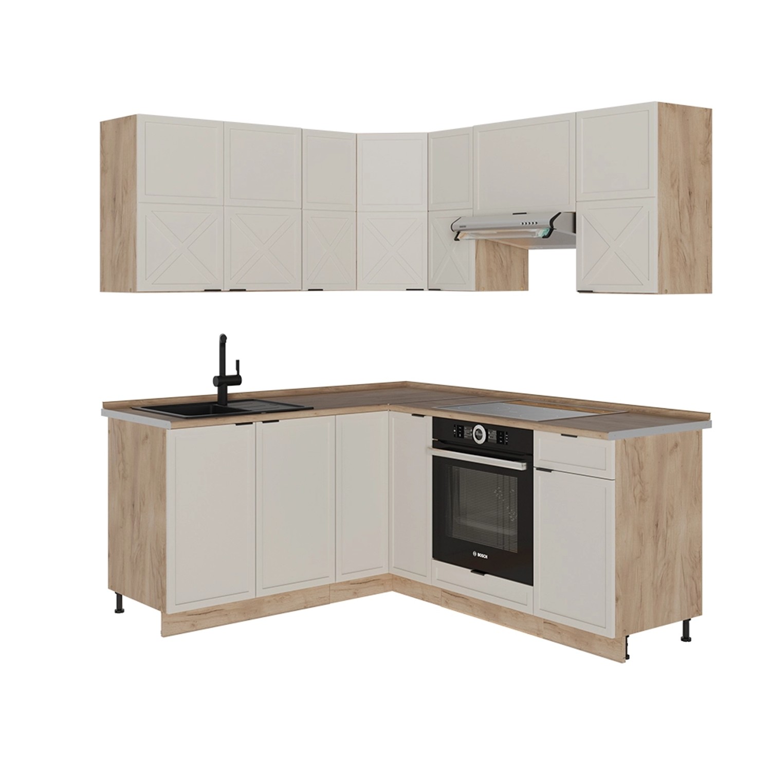 Vicco Fame-Line Eckküche GrauBeige/Goldkraft Eiche 160 x 190 cm AP Eiche günstig online kaufen
