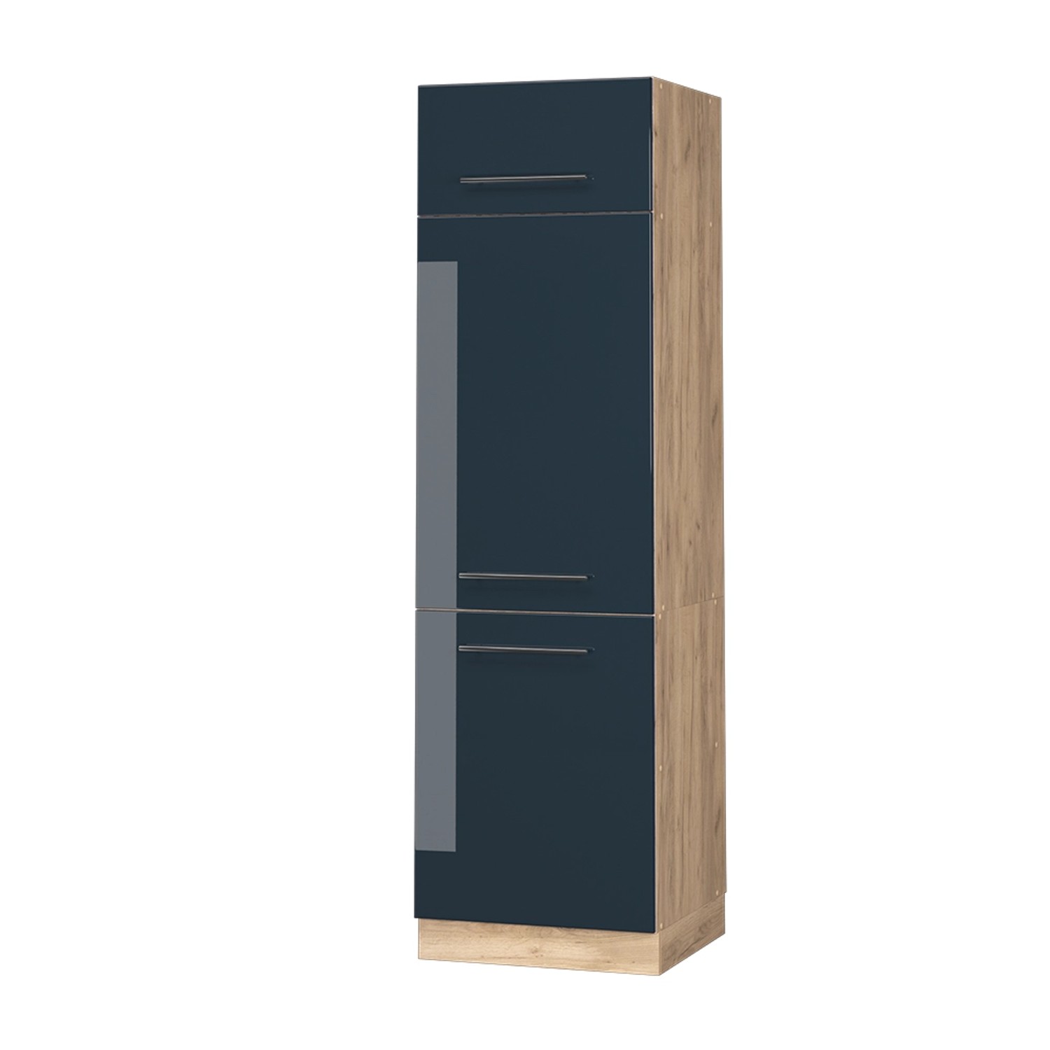 Vicco Kühlumbauschrank Fame-Line Dunkelblau Hochglanz/Goldkraft Eiche 60 cm günstig online kaufen