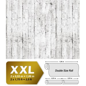 Holz Tapete EDEM 81108BR05 im Shabby Chic Design, weiß, grau, braun, 1,06x10,05m.