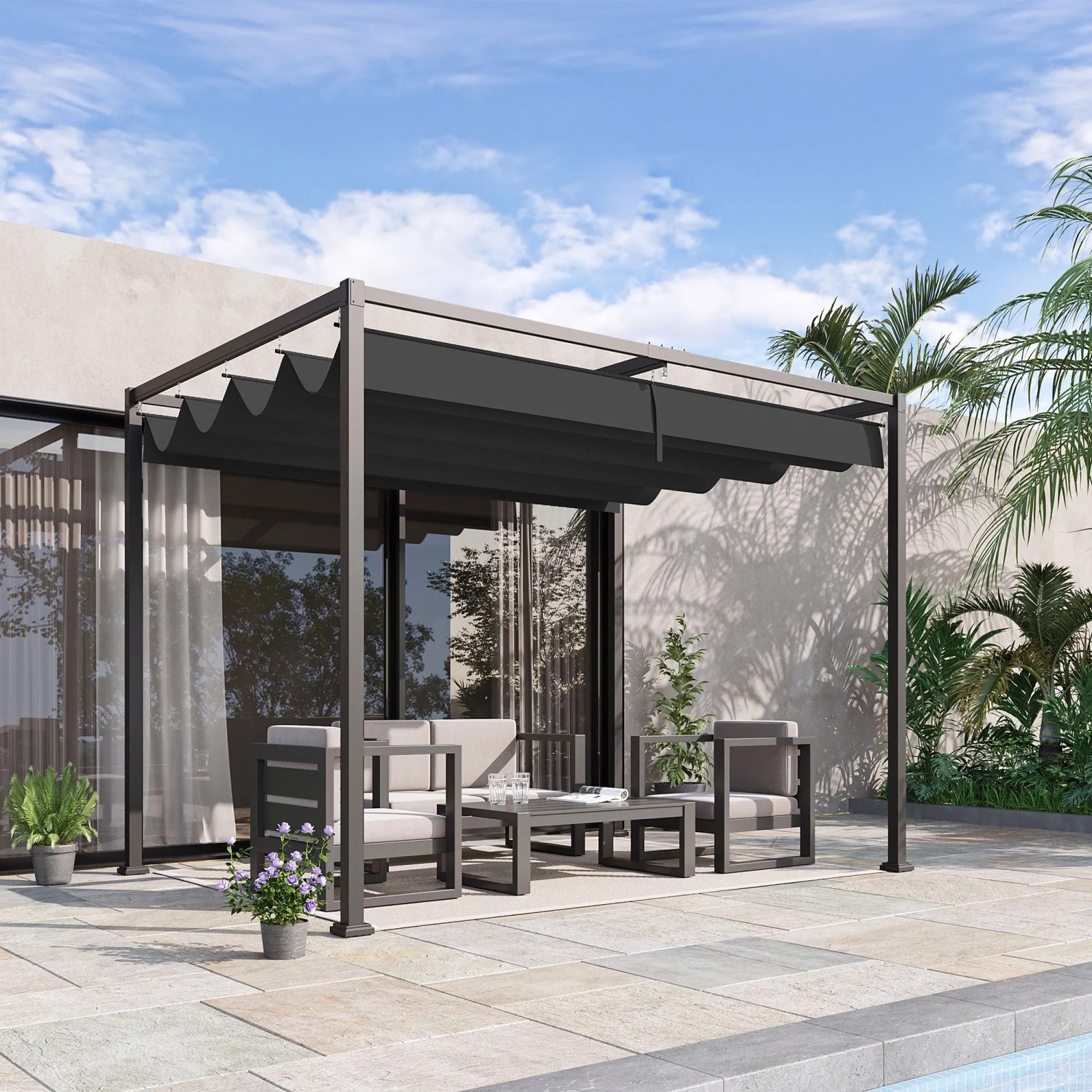 Furnicato Pergola 3x2m: Gartenpavillon mit verstellbarem Sonnendach und UV-Schutz für Terrasse.