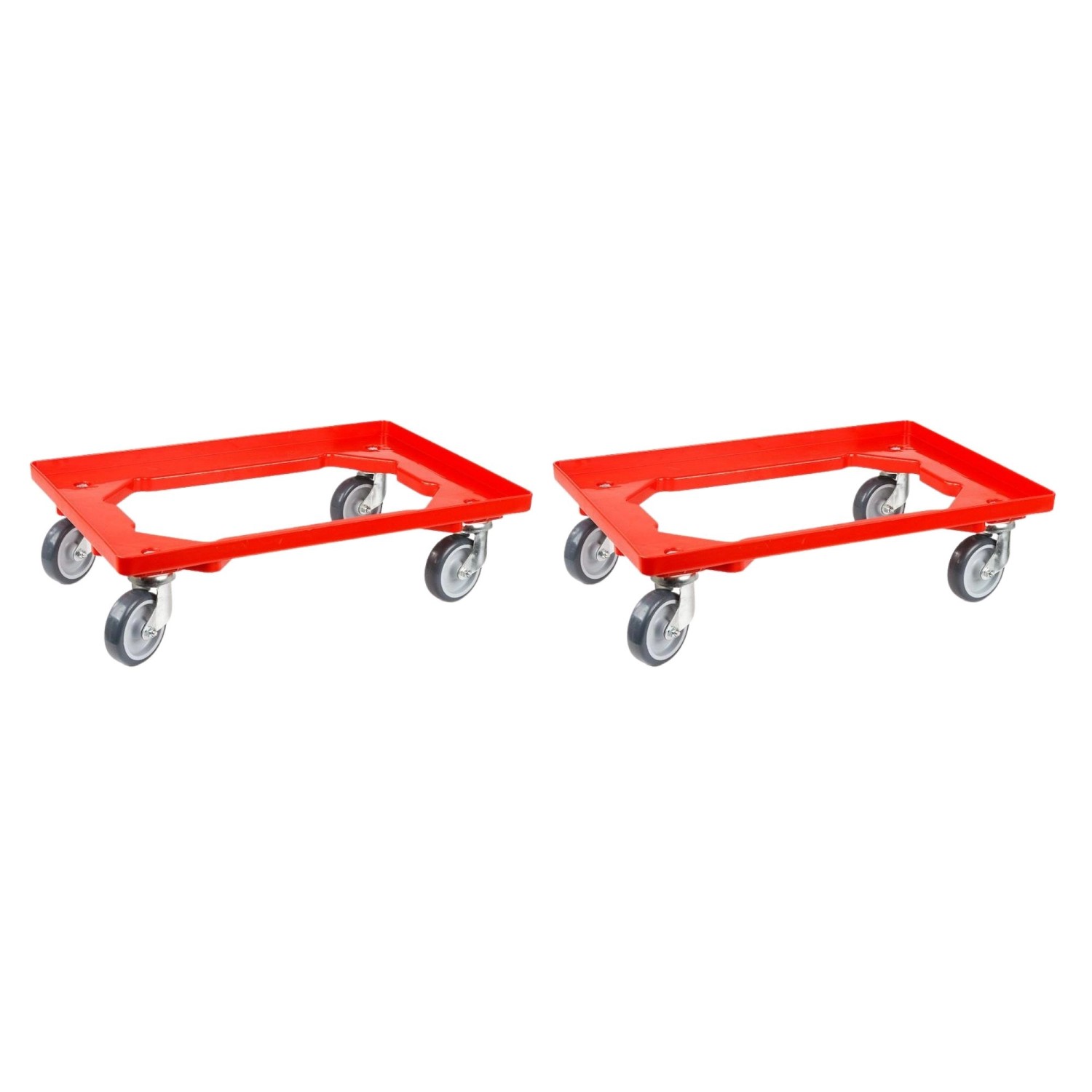 PROREGAL SparSet 2x Transportroller für Euroboxen 60 x 40 cm mit Gummiräder Rot Offenes Deck 2 Lenkrollen und 2 Bockroll