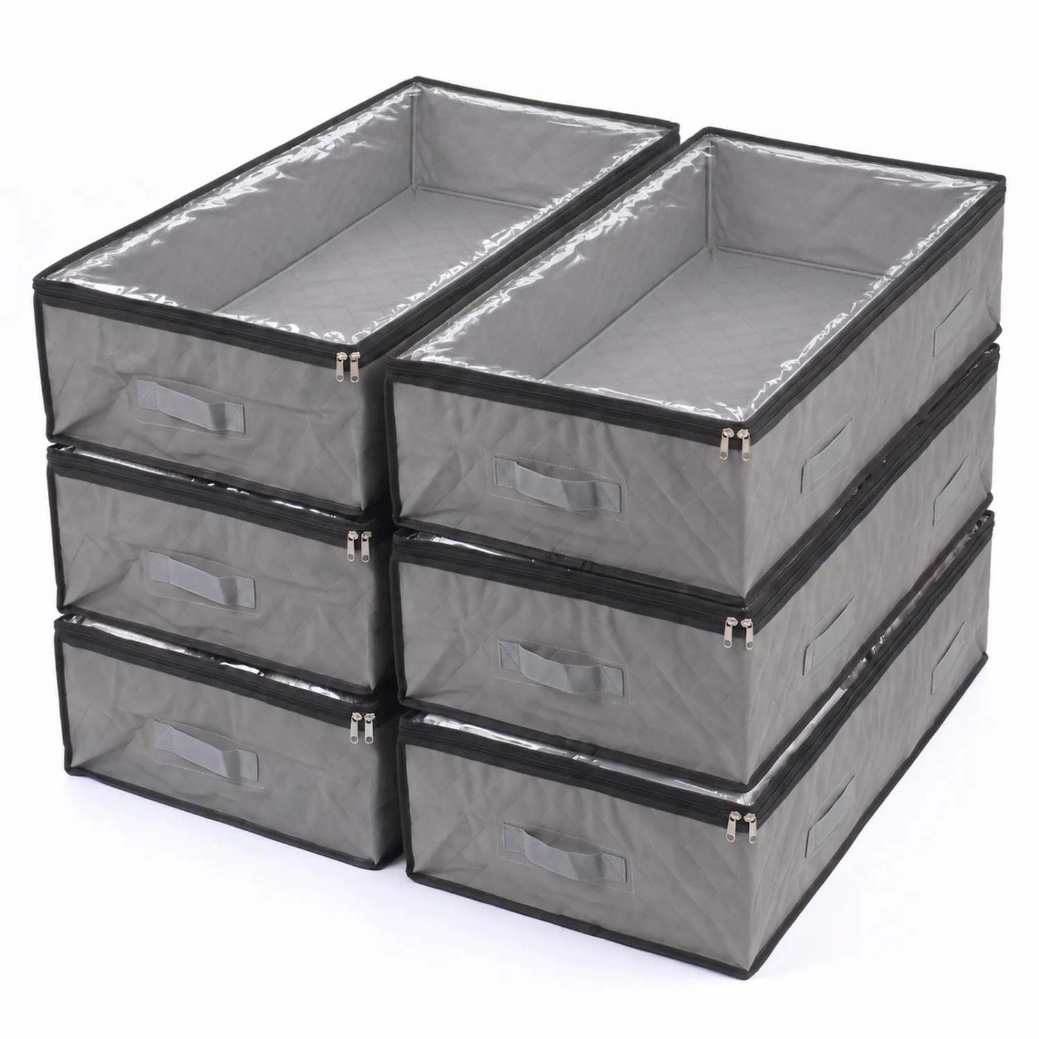 Sekey Unterbettkommode 6er Set 110 L Aufbewahrungstasche Faltbar Transparent mit Sichtfenster Doppelreißverschluss für Kleidung Bettwäsche und Decken