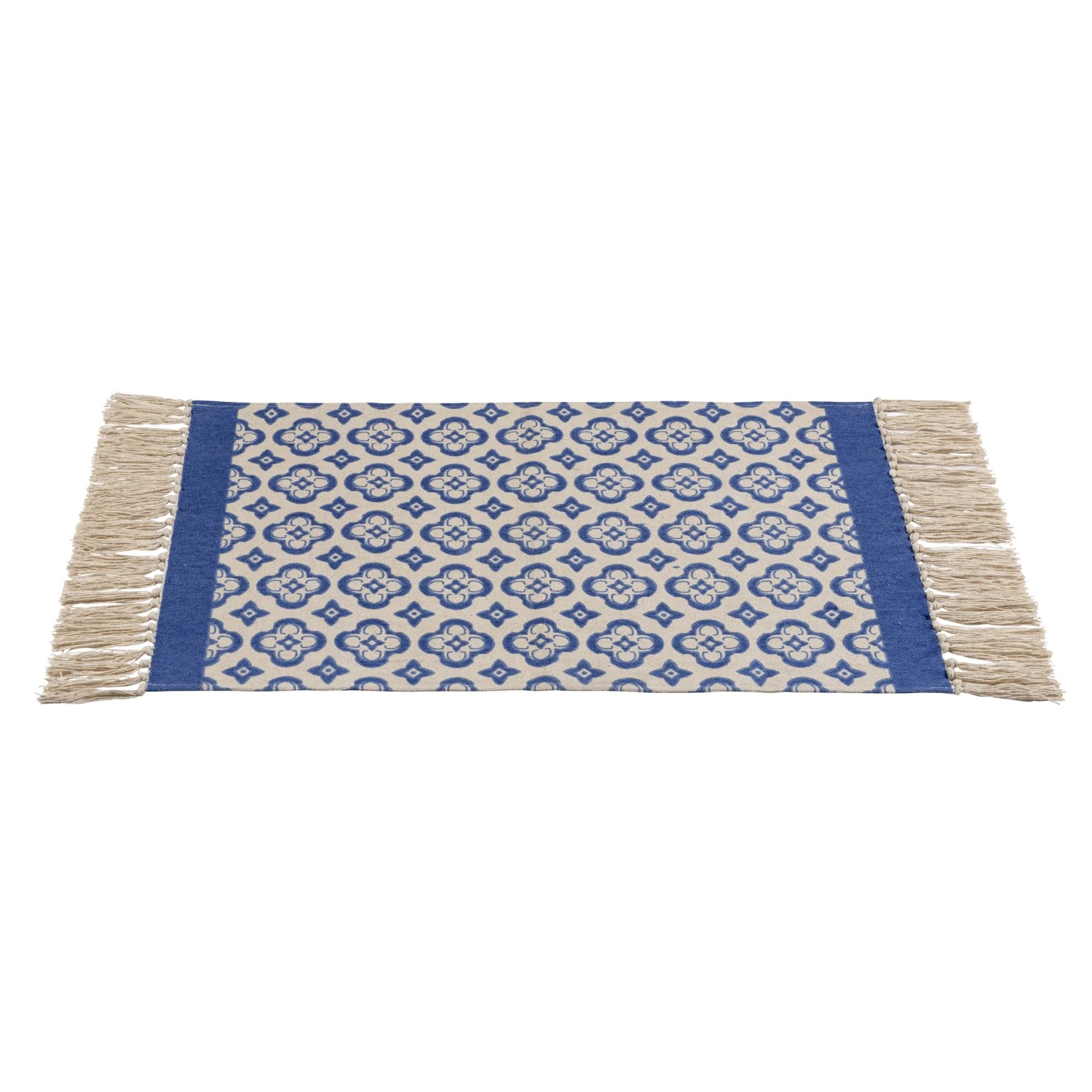 Blauer Wenko Badteppich Presa (50x80 cm) mit Orient-Muster und Fransen.