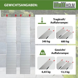 TRUTZHOLM 2x Alu Auffahrrampen, klappbar, grau, mit 680 kg Traglast und 6,65 kg Eigengewicht pro Rampe.