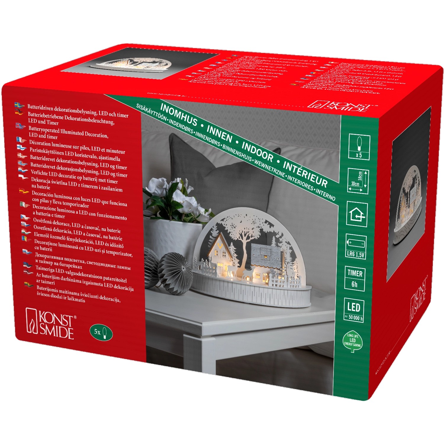 Konstsmide LED Holzsilhouette Häuser und Rentiere