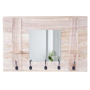 MCW Wandgarderobe C89 mit Spiegel, naturbraun, im Shabby-Look mit Ablagen und Haken.