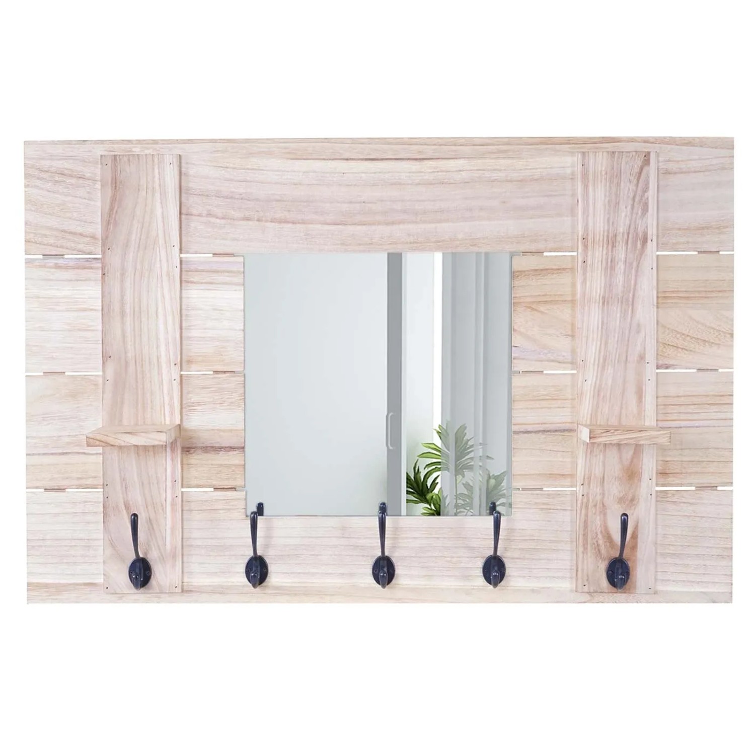 MCW Wandgarderobe C89 mit Spiegel, naturbraun, im Shabby-Look mit Ablagen und Haken.