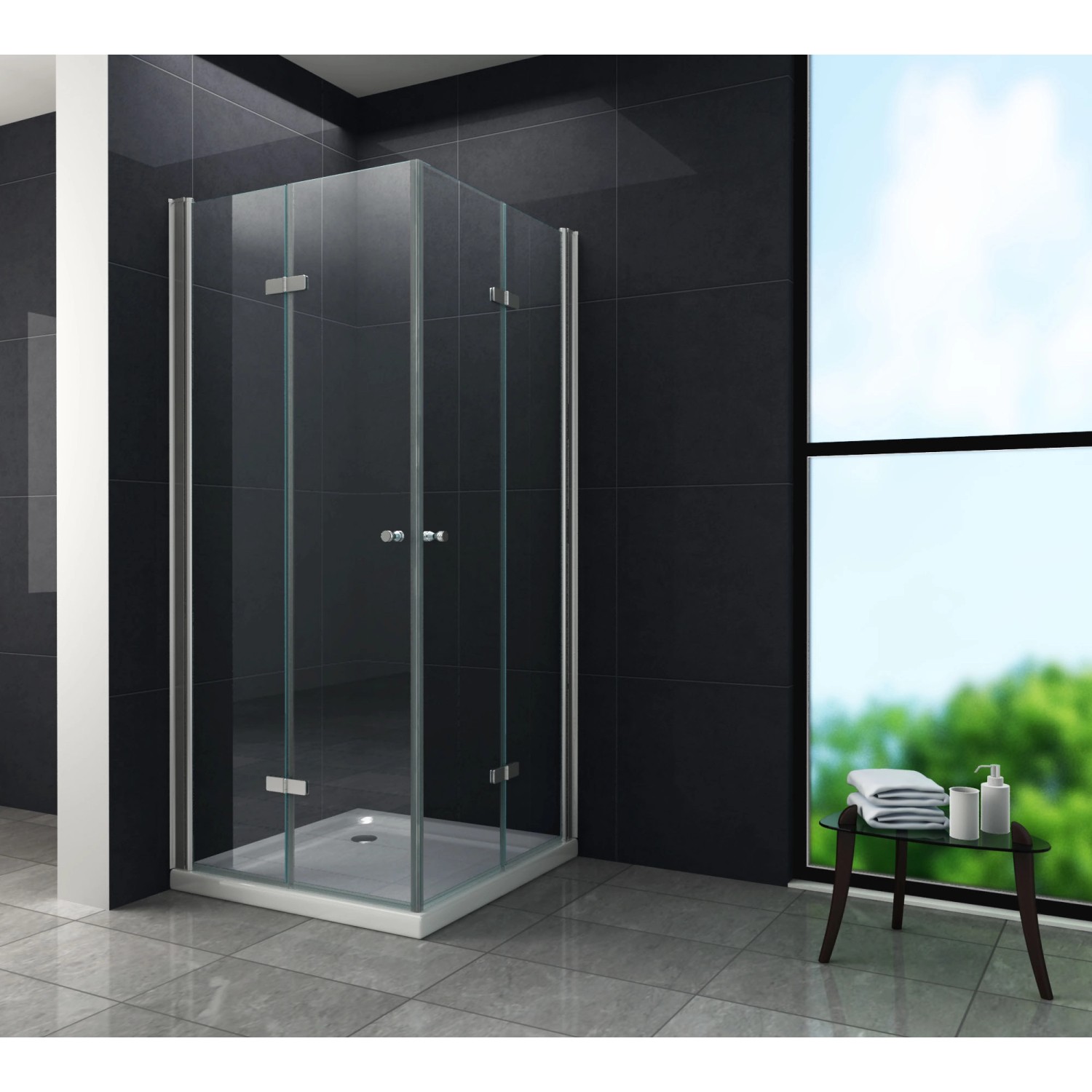 Glasdeals Duschkabine CLAP 100x90, Pendeltür, rahmenlos, mit Duschtasse.