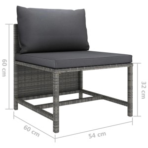 Graues vidaXL Garten Lounge Set Element aus Rattan mit anthrazitfarbenen Kissen und Maßangaben.