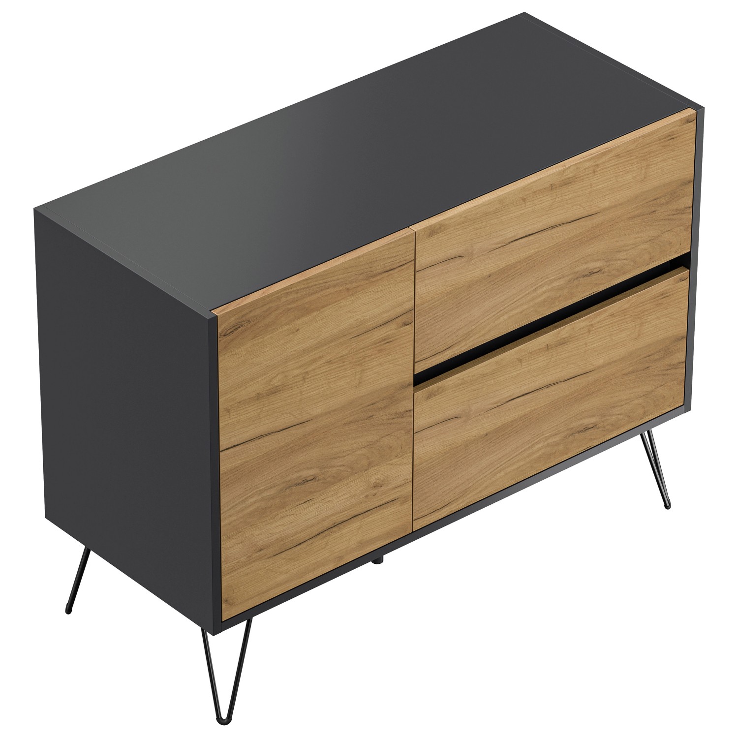 Posseik Sideboard Industrial S 2 Schubladen 1 Tür 100 cm Grafit Eiche Front günstig online kaufen