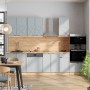 Vicco Fame-Line Küchenzeile 300cm in Hellblau-Grau/Goldkraft Eiche mit Hochschrank Anthrazit.