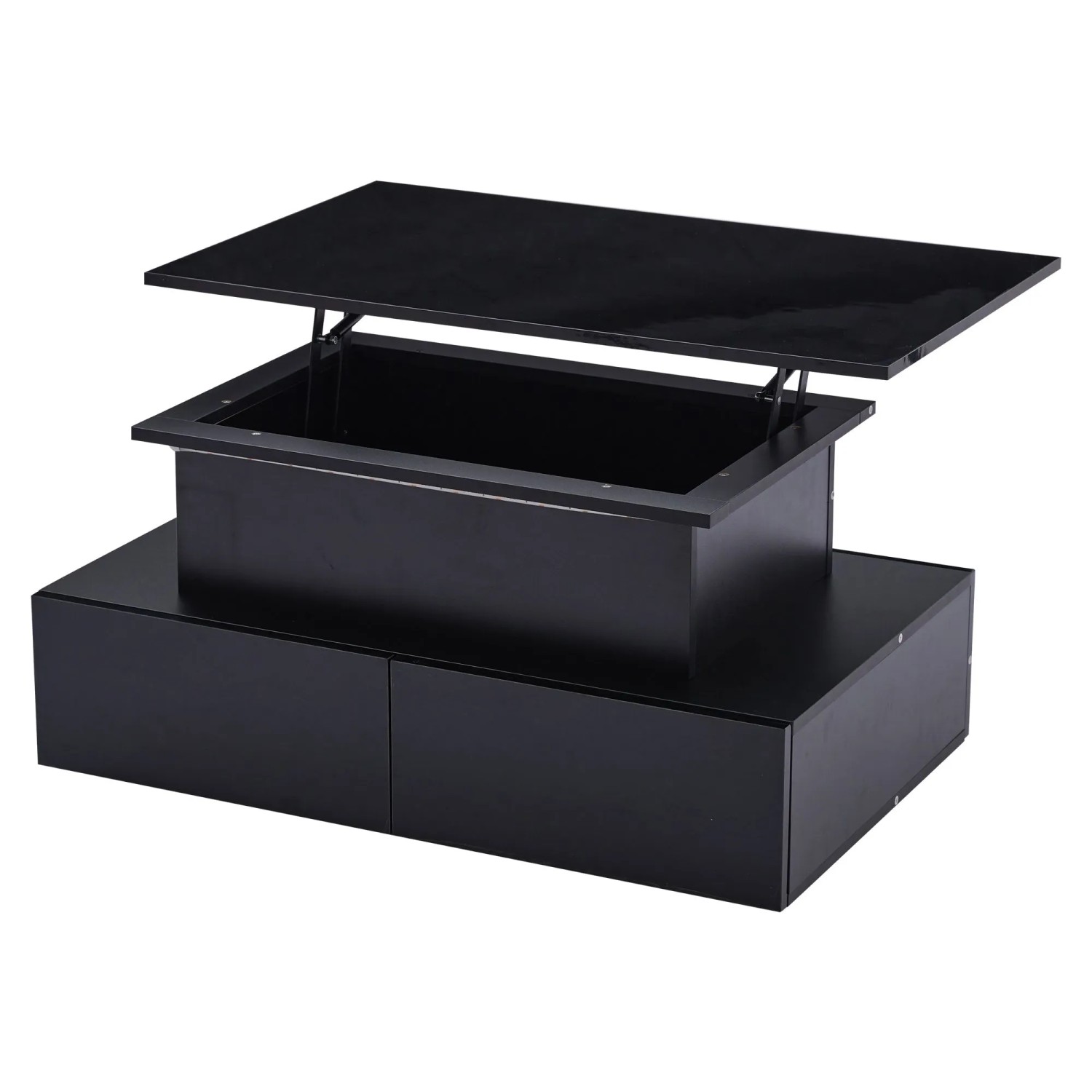 okwish Couchtisch mit LED-Beleuchtung/4 Schubladen Beistelltisch Hochglanz 90 × 55 cm Schwarz