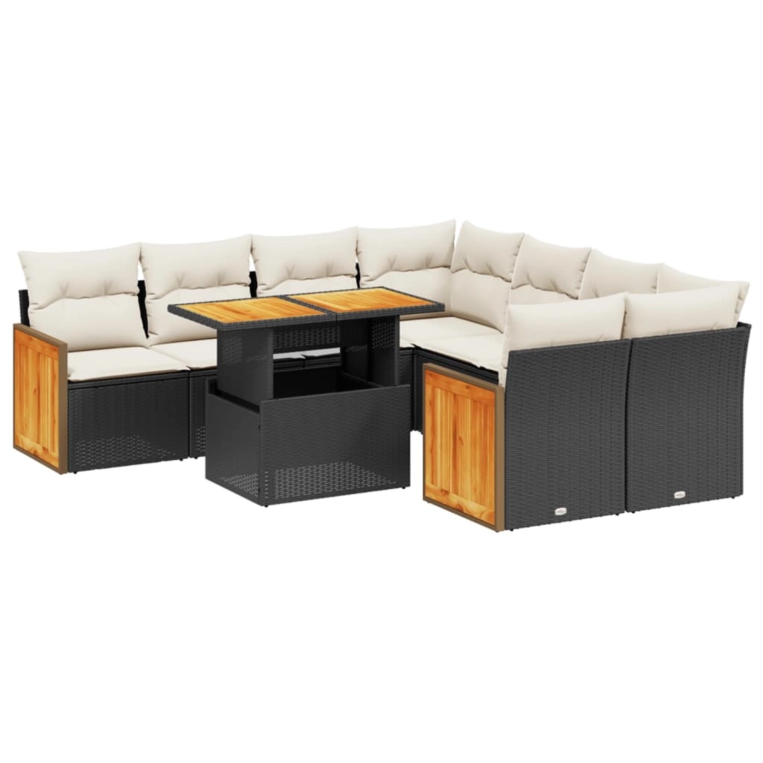 vidaXL 9-Tlg Garten-Sofagarnitur mit Kissen Schwarz Poly Rattan 3273884