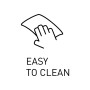 Symbol: Hand wischt Oberfläche ab, "Easy to clean" für Curver Mülleimer.