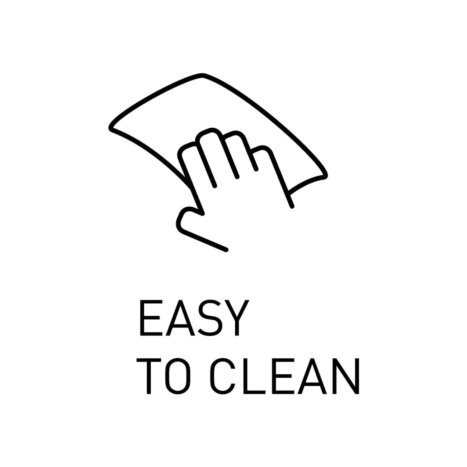 Symbol: Hand wischt Oberfläche ab, "Easy to clean" für Curver Mülleimer.