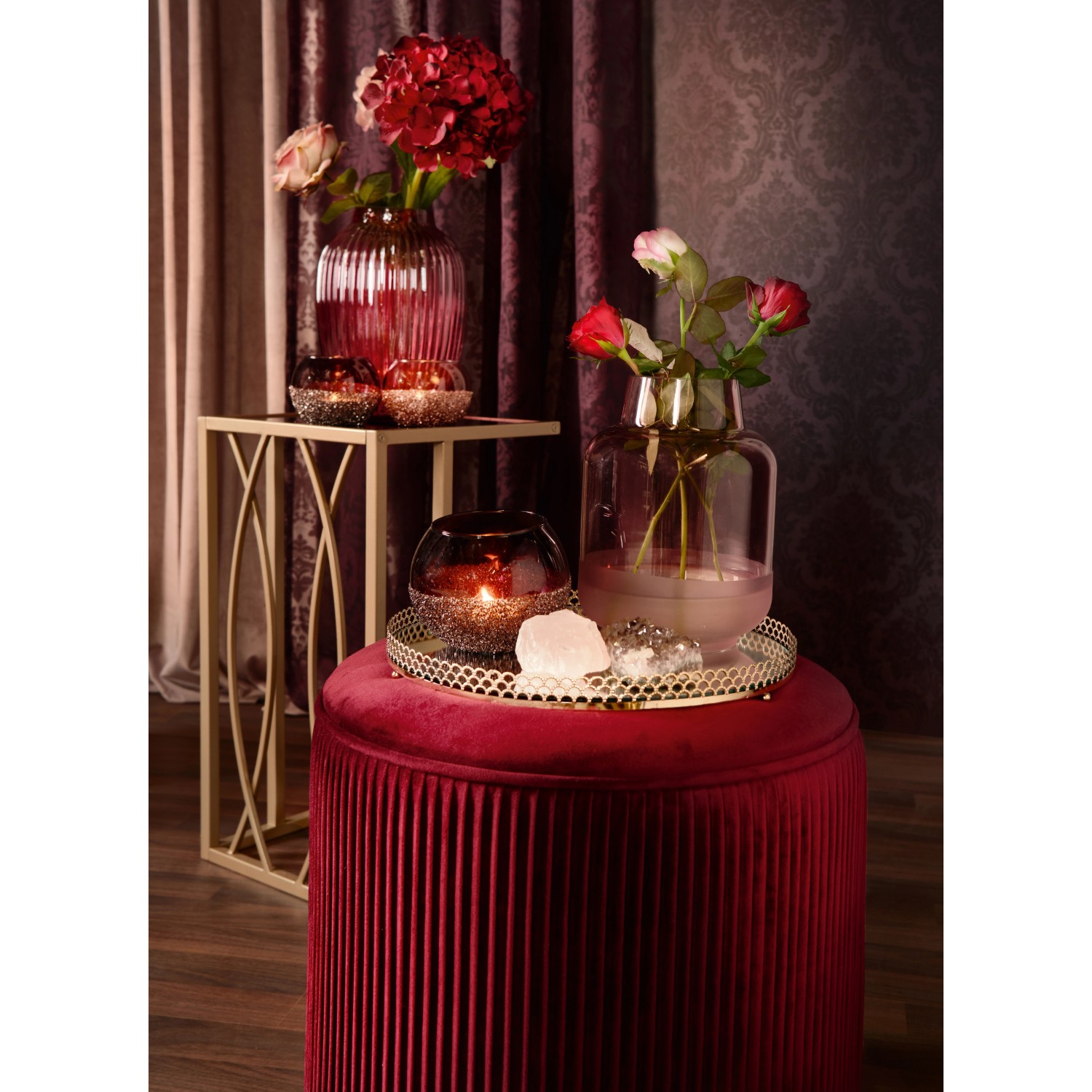 Vase Blush Bordeaux Glas 21 cm x Ø 15 cm Burgunderrot