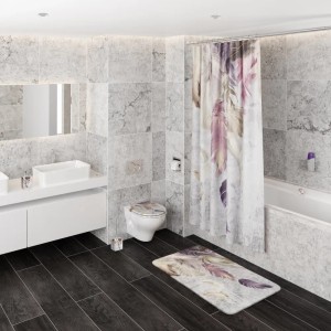 Badezimmer mit Sanilo Seifenspender Federn und passenden Accessoires im Federdesign.